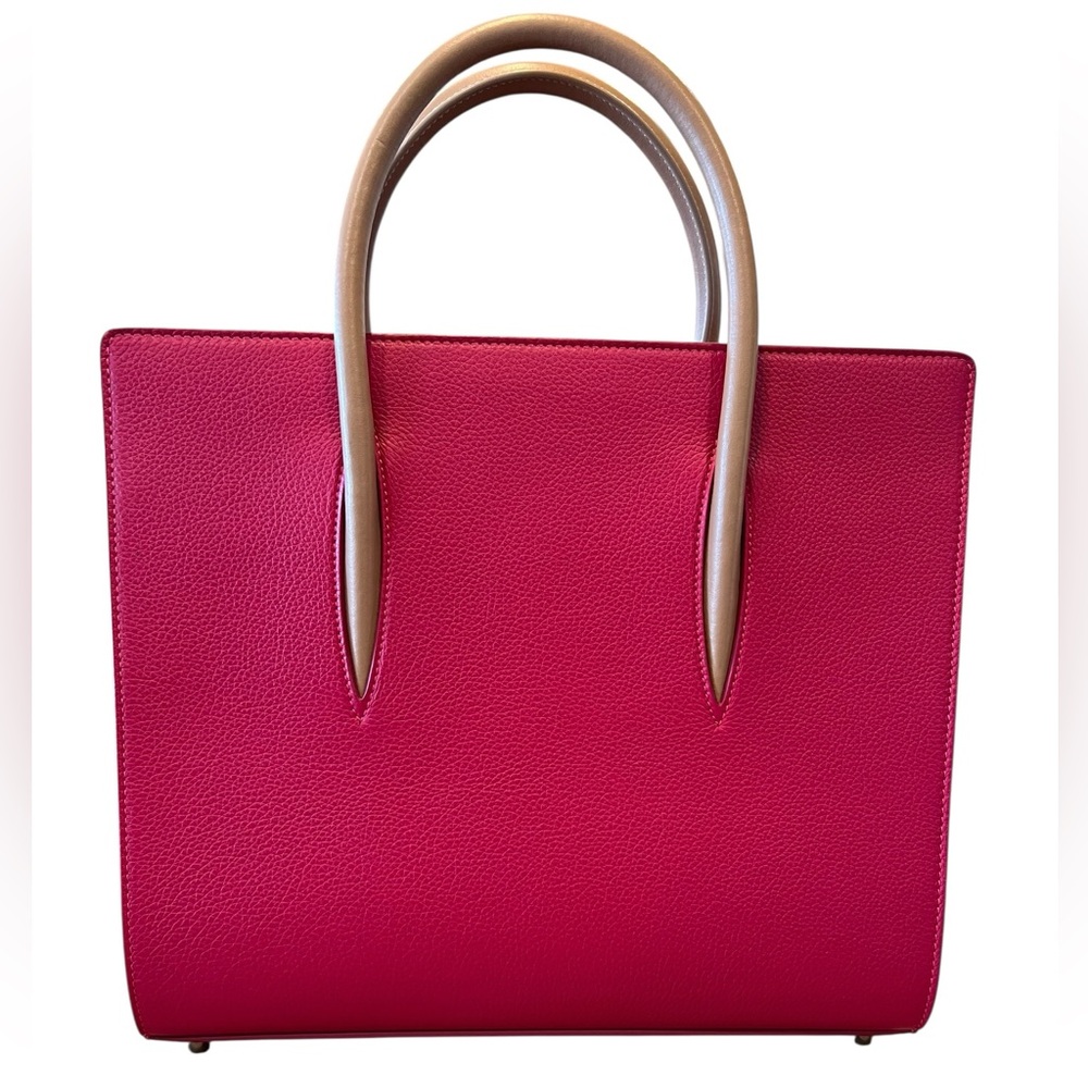 Christian Louboutin Paloma Pink Red Leather Satchel with Tan Handles - Picture 11 of 13